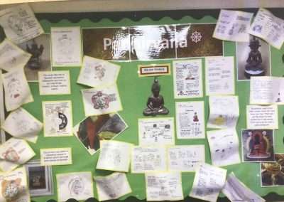 Buddhism-themed educational display board.